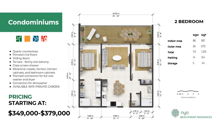 2 Bedroom floorplan with pricing
